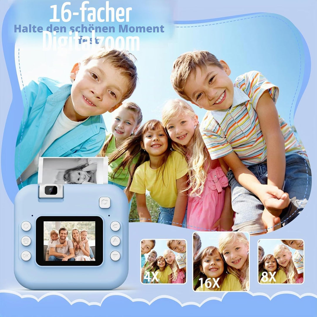 Kinderkamera Sofortbildkamera,1080P HD-Sofortkamera für Kinder mit 32 GB-Karte und 3 Rollen Fotopapi