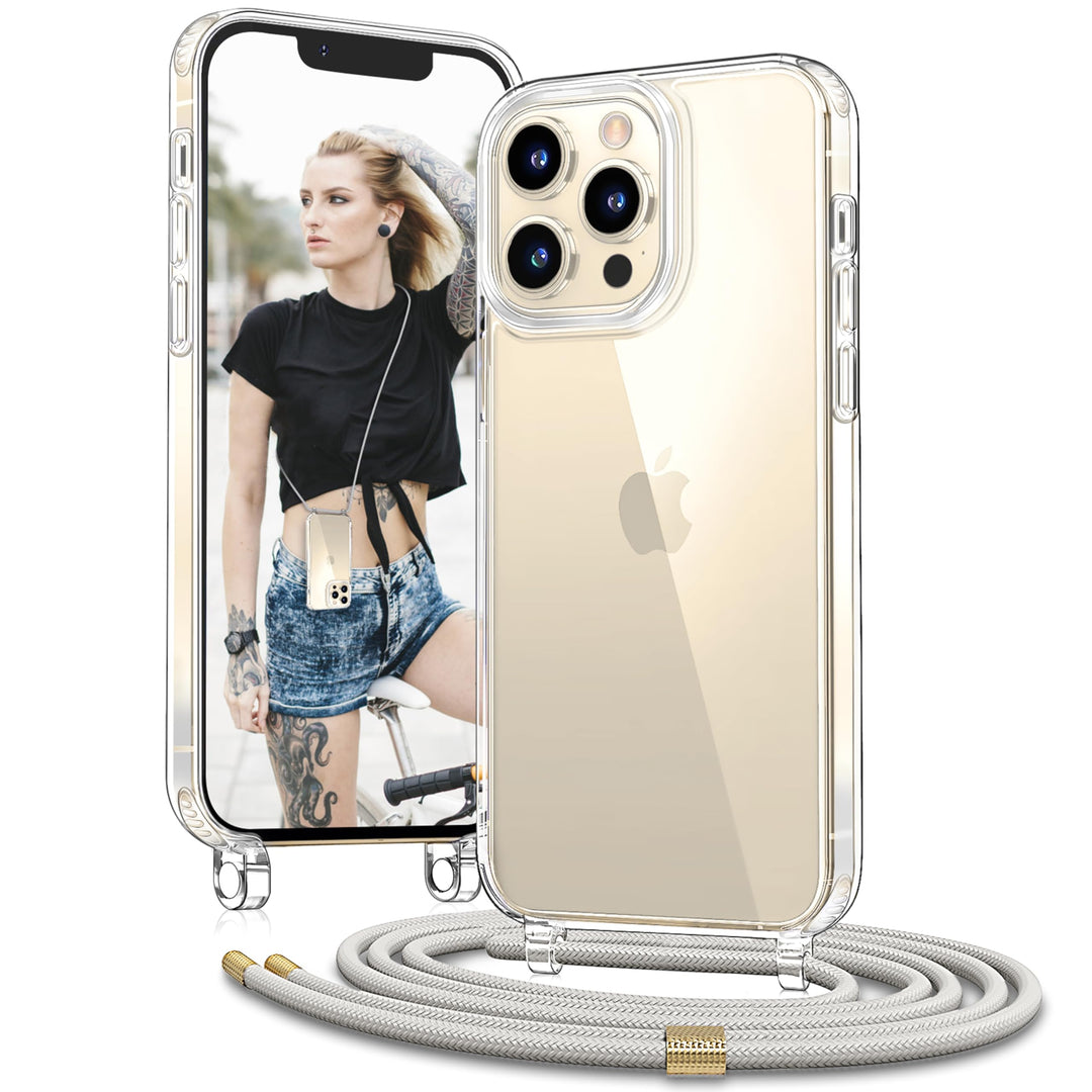 Handykette mit Band für Apple iPhone 13 Pro Max Hülle - Necklace Handyhülle - Transparente Case zum