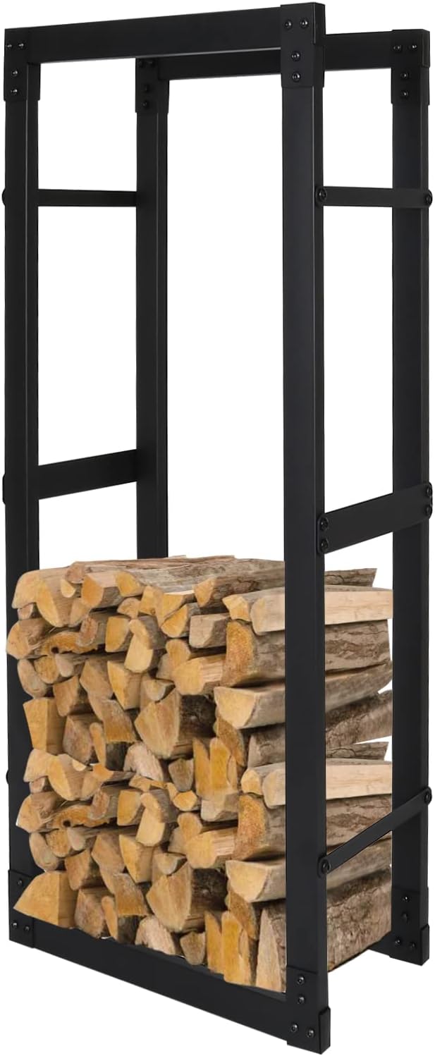 Fiqops Kaminholzregal aus Stahl Brennholzregal Feuerholzregal In Matt Schwarzem Design und Stabiles