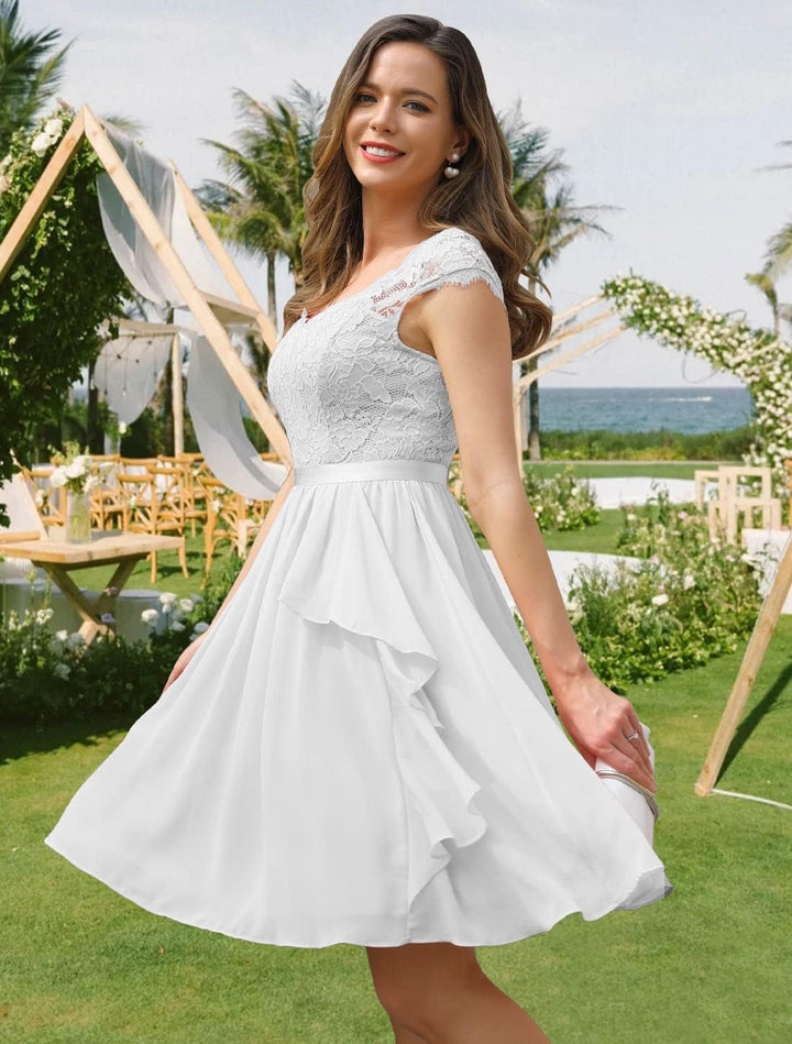 Wedtrend Cocktailkleid Damen Knielang Abendkleid Elegant für Hochzeit Elegant A Linie Rüschenkleid,