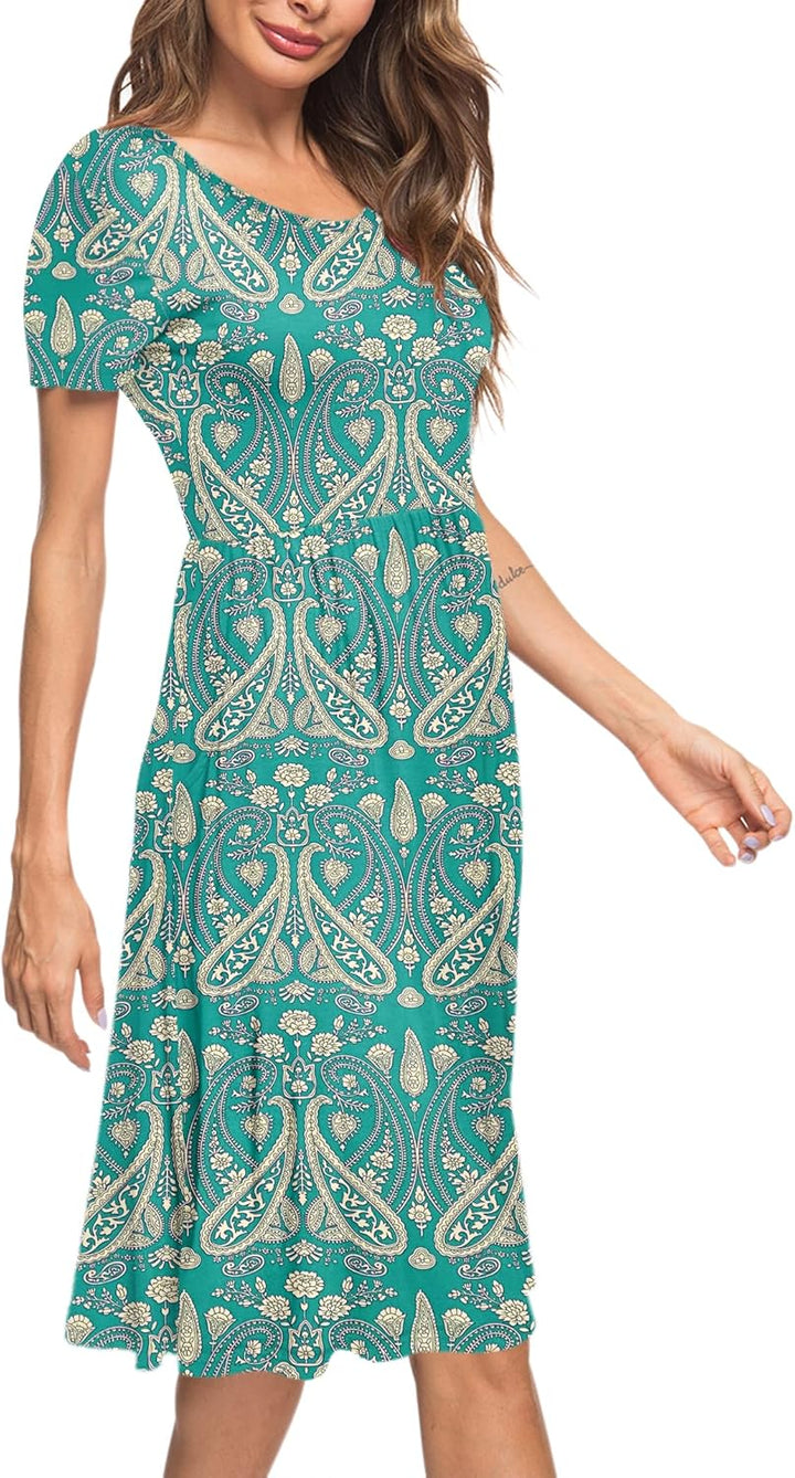 AUSELILY Damen Kleider Sommer Sommerkleider Knielang Kurzarm Empire Freizeitkleid Schicke Shirtkleid