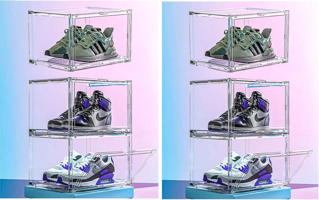 MECC Klare Schuhbox, stapelbarer Acrylschuhschrank, mit Magnettür,14.4x10.6x8inch/36x27x20cm (Clear