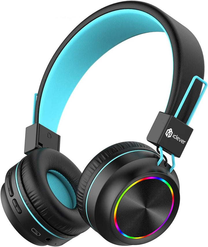 iClever Bluetooth Kinder Kopfhörer, Bunte Lichter LED, 94dB Lautstärkebegrenzung, Faltbare, Einstell