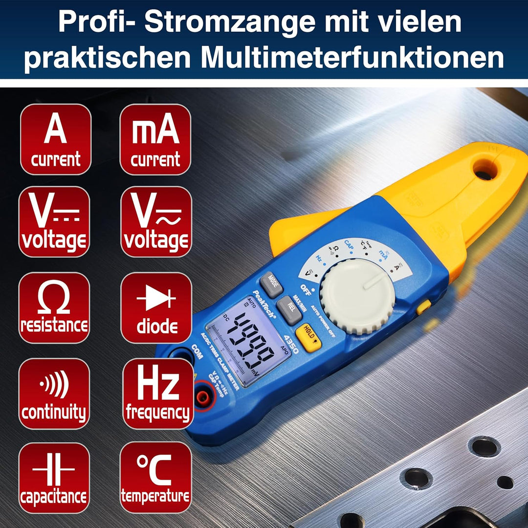 PeakTech 4350 – True RMS Stromzange 80A AC/DC, Digital Multimeter, Zangenmessgerät, Strommesszange,