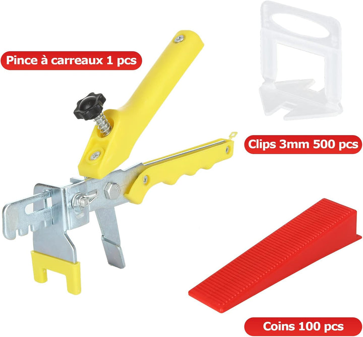 SENENQU 601 Stück Fliesen Nivelliersystem 3mm Fliesenkeile, 1 stk Fliesenverlegehilfe / 500 stk Zugl