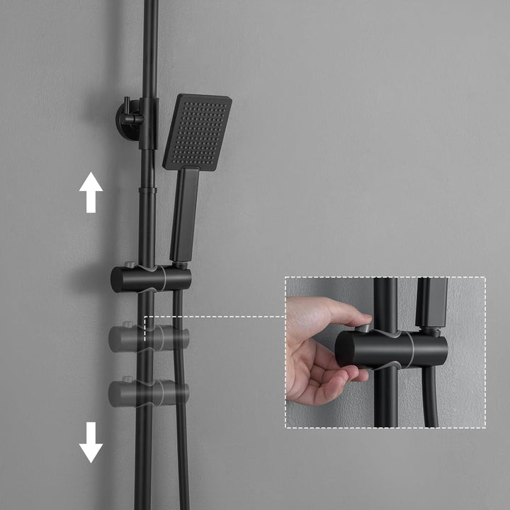 Duscharmatur Schwarz, Auralum Duschsystem Höhenverstellbar 90-120cm, Duschamaturenset mit 11 Inch Re
