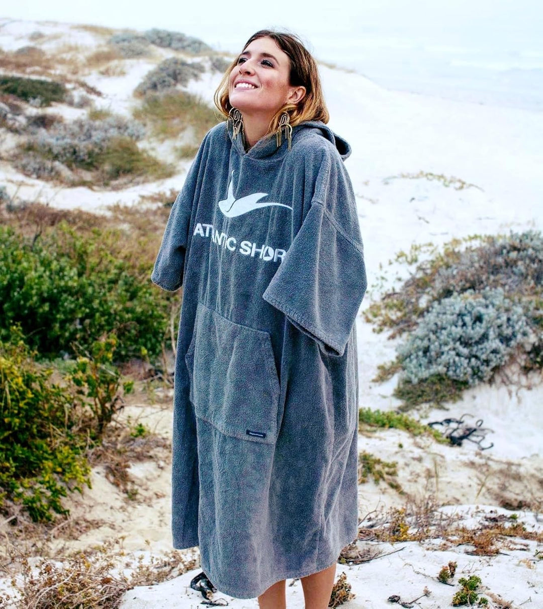 Atlantic Shore | Surf Poncho ☆ Bademantel/Umziehhilfe aus hochwertiger Baumwolle ➤ Grey/Grau