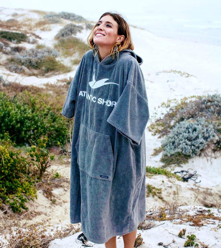 Atlantic Shore | Surf Poncho ☆ Bademantel/Umziehhilfe aus hochwertiger Baumwolle ➤ Grey/Grau