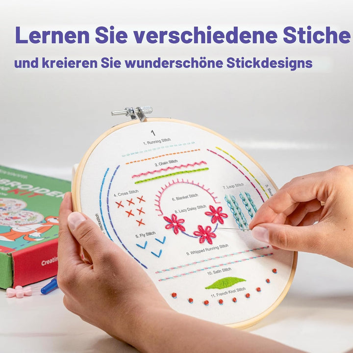 Azenera Stickerei-Lernset für Anfänger – Lernen Sie verschiedene Stiche, einfache Muster mit Videoan