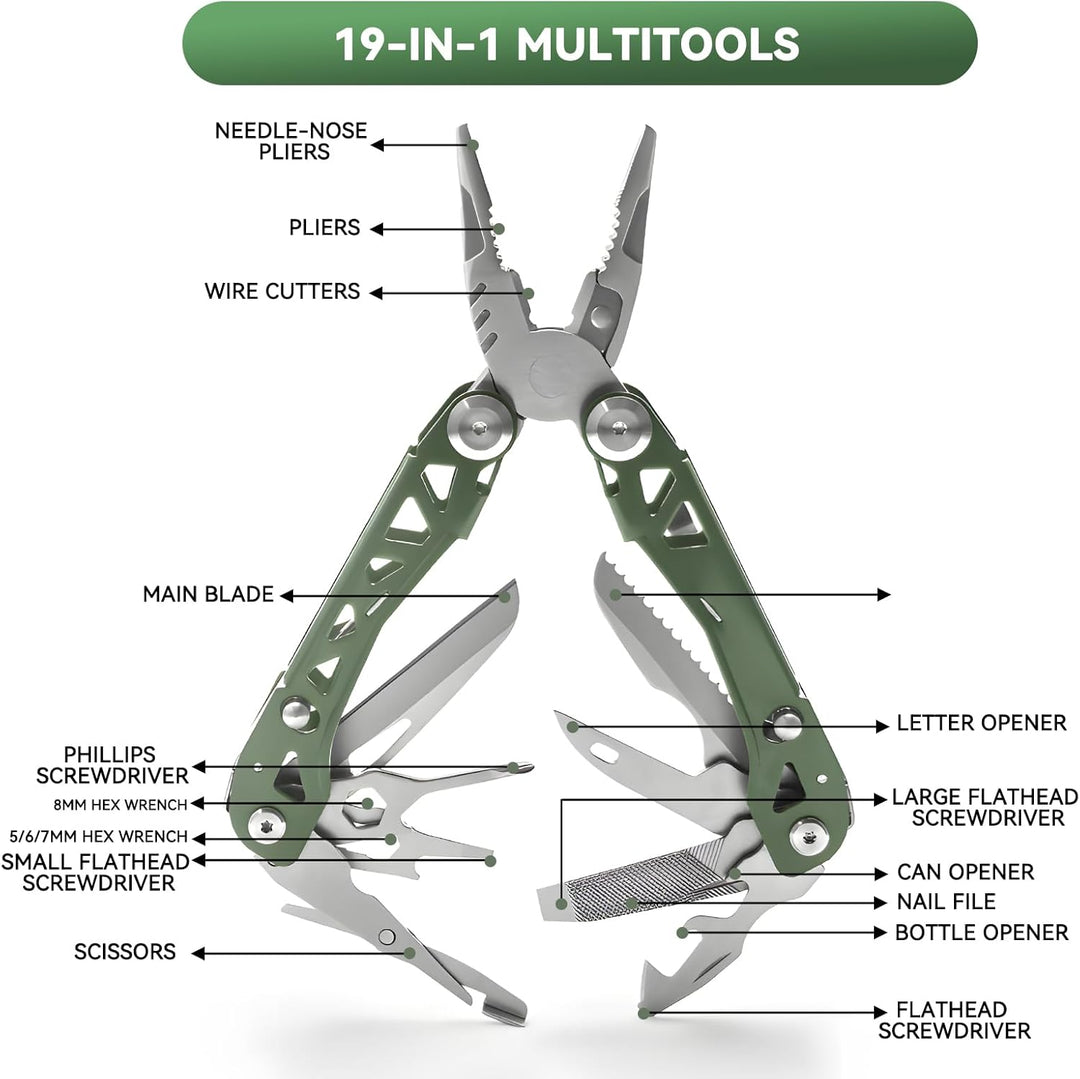 Leichtes Multitool, 19-in-1 Multifunktionszange, Edelstahl-Werkzeug für den Alltag, Flaschenöffner,