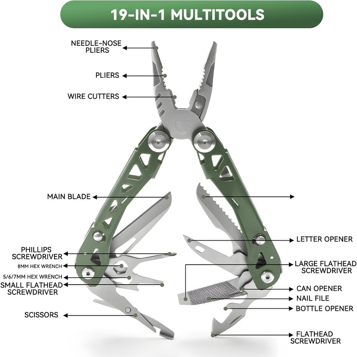 Leichtes Multitool, 19-in-1 Multifunktionszange, Edelstahl-Werkzeug für den Alltag, Flaschenöffner,