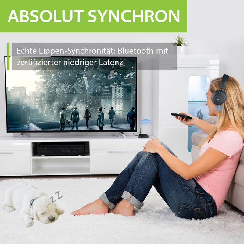 Avantree HT5009-40 Std Kabellose Kopfhörer für Fernseher mit Bluetooth-Sender (OPTISCH RCA AUX), Pas