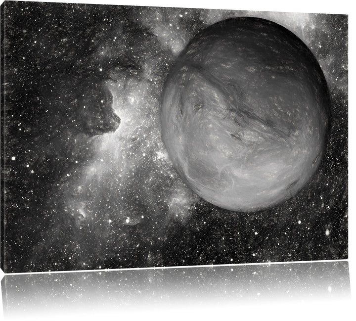Pixxprint Mars im Weltall Kunst Kohle Effekt, Format: 100x70 auf Leinwand, riesige Bilder fertig ger