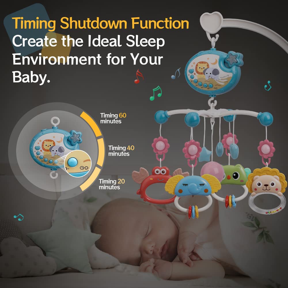Mini Tudou Baby Mobile,Mobile Babybett mit Timing-Funktion & Stern Projektor,Fernsteuerung Spieluhr