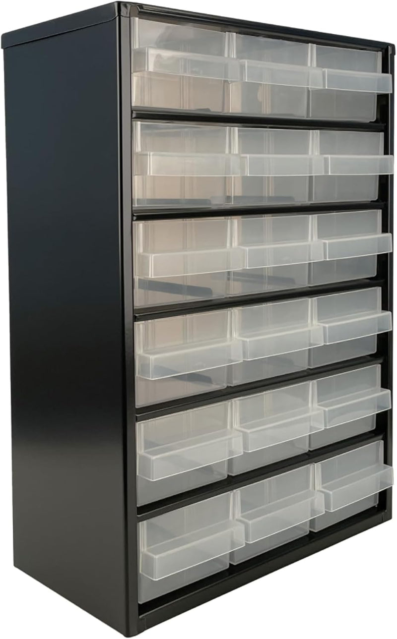 raaco Kleinteilemagazin C9-18, 20 kg Last, 15 x 30,6 x 42 cm, 18 Schubladen, beschichteter Stahl, ge