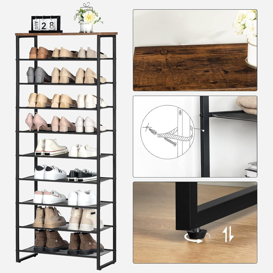 HOOBRO Schuhregal mit 10 Ebenen, Schuhschrank hoch, 60cm Schuhablage schmal, Schuhaufbewahrung, für