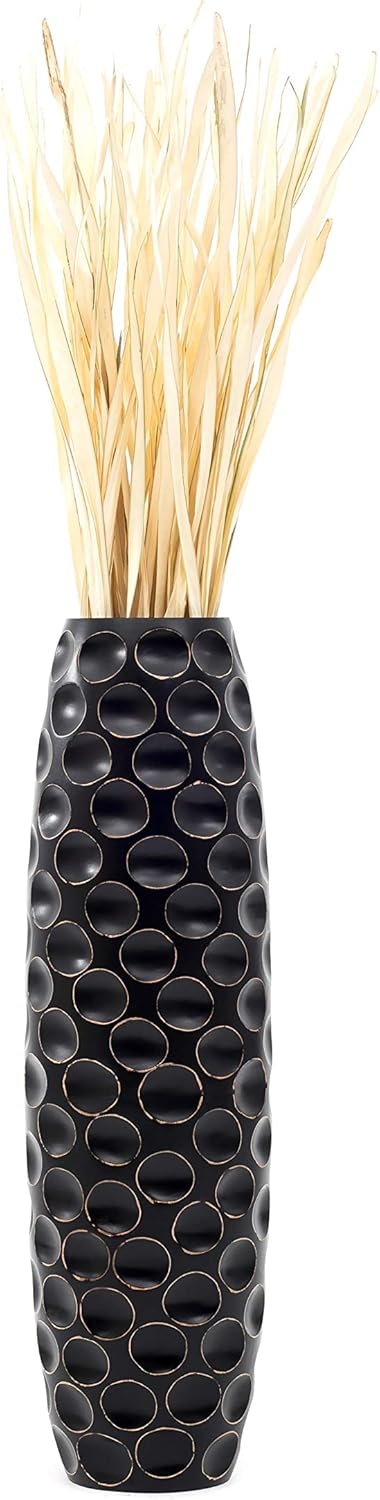 Leewadee Grosse Bodenvase für Dekozweige hohe Standvase Design Holzvase, Holz, 90 cm, Schwarz 90 cm