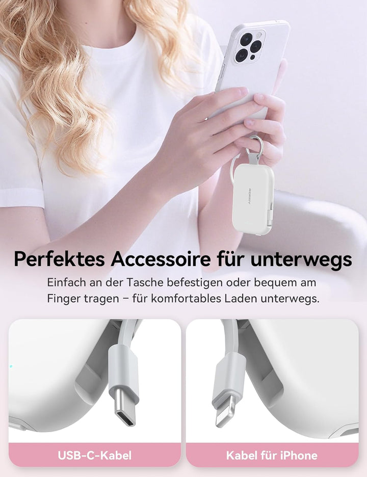 RORRY CharmGo 10000mAh Powerbank, Klein Power Bank PD 30W Schnellladen | Akku-Pack mit integriertem