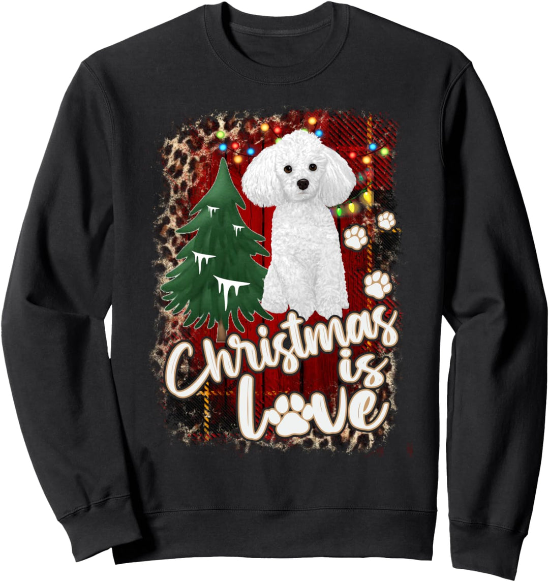Poodle Dog Christmas is Love With Dog Pawprint White Poodle Sweatshirt