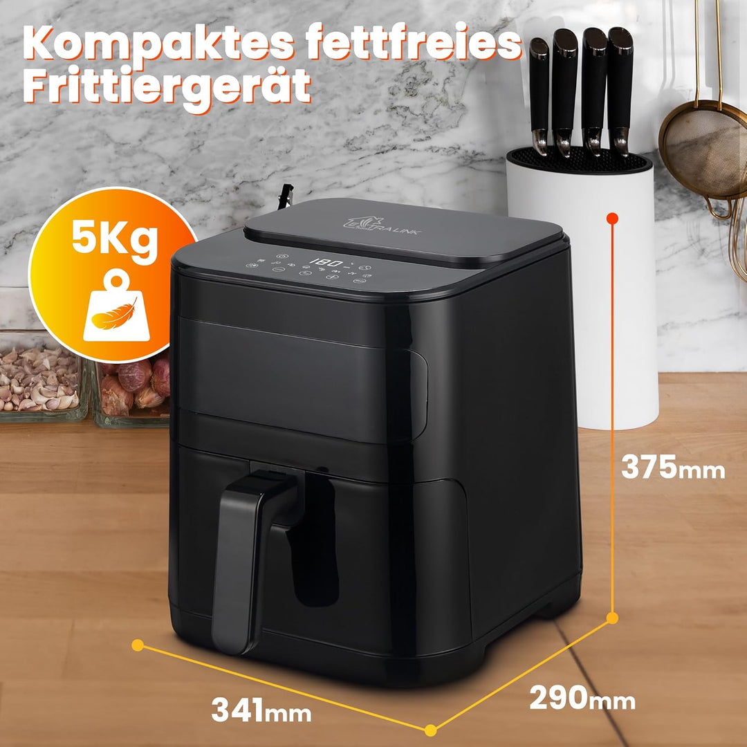 Extralink 1600W Airfryer 5.2L - Heissluftfritteuse mit 7 Kochfunktionen, Friteuse Heissluftfritteuse
