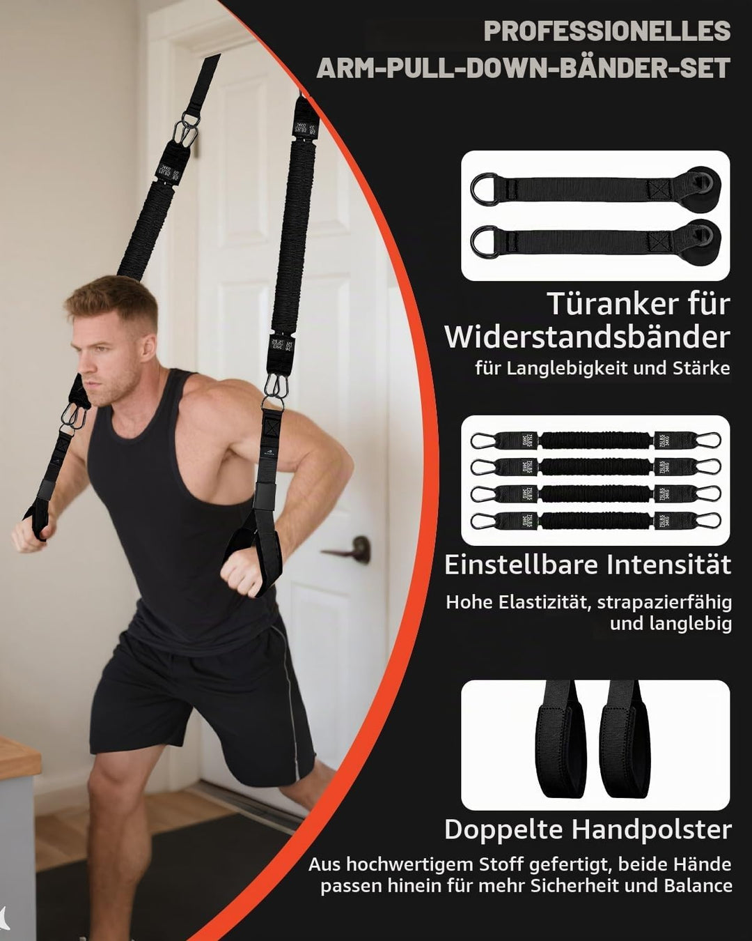 Abahub Trizeps Band Set mit Türanker Verstellbar Tricep Pull Down Fitnessband für Zuhause, Armtraini