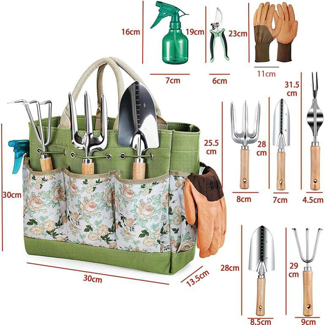 9 Stück Gartenwerkzeug-Set, Edelstahl Gartengeräte mit Tragetasche, Rostfreies und ergonomisches Gar