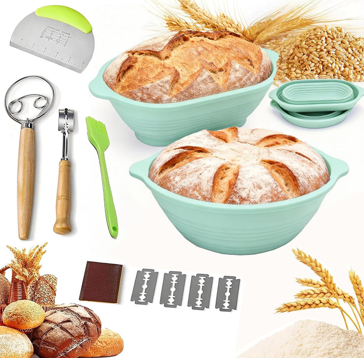 Silikon Gärkörbchen für Brot, 28 cm Gärkorb Oval und 25 cm Gärkorb Brot Rund, Faltbarer, Verbesserte