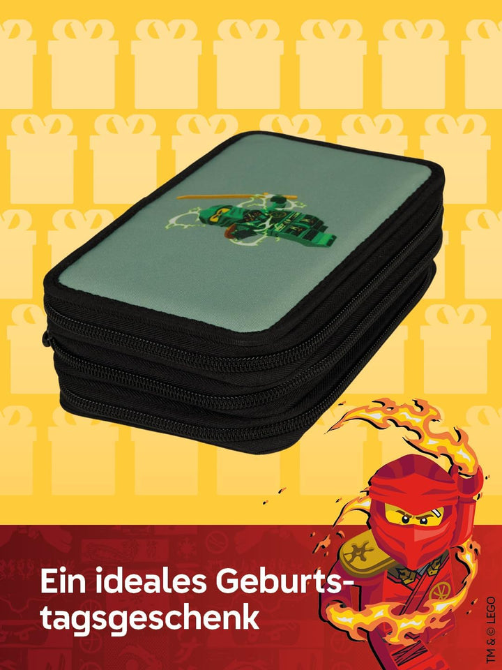 SKANDO BAGS LEGO® NINJAGO® Federmäppchen Junge gefüllt Spinjitzu Master – 3-Fach Federmappe mit 3 Fä