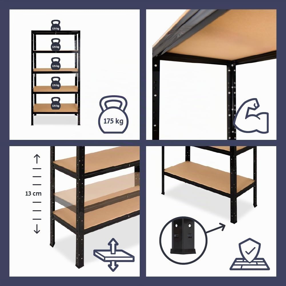 shelfplaza® 200x70x30cm BLACK Schwerlastregal schwarz/Metallregal schwarz 6 Böden à 145kg Tragkraft/
