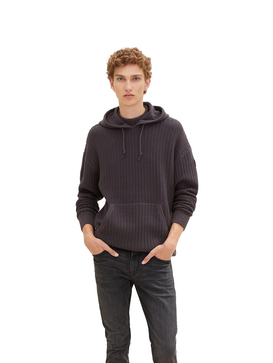 TOM TAILOR Denim Herren Kapuzenpullover mit Rippstruktur L 29476 - Coal Grey, L 29476 - Coal Grey