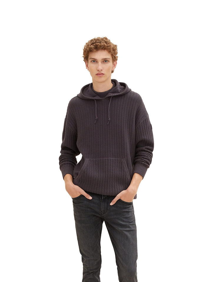 TOM TAILOR Denim Herren Kapuzenpullover mit Rippstruktur L 29476 - Coal Grey, L 29476 - Coal Grey