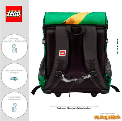 Lego Ninjago Schulranzen-Set Easy Green 8tlg. Set mit Federmappe, Regenschutz und Dose und Flasche,