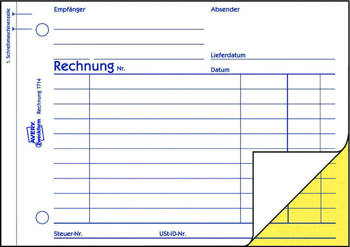 AVERY Zweckform 1714-10 Rechnung (A6 quer, 2x40 Blatt, selbstdurchschreibend mit farbigem Durchschla