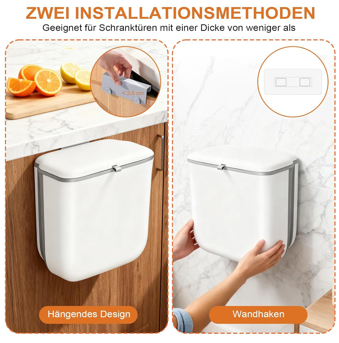 Küchenmülleimer mit Deckel, 10L Mülleimer Hängend für Küche, Faltbare Mülleimer mit Deckel, Kompostb