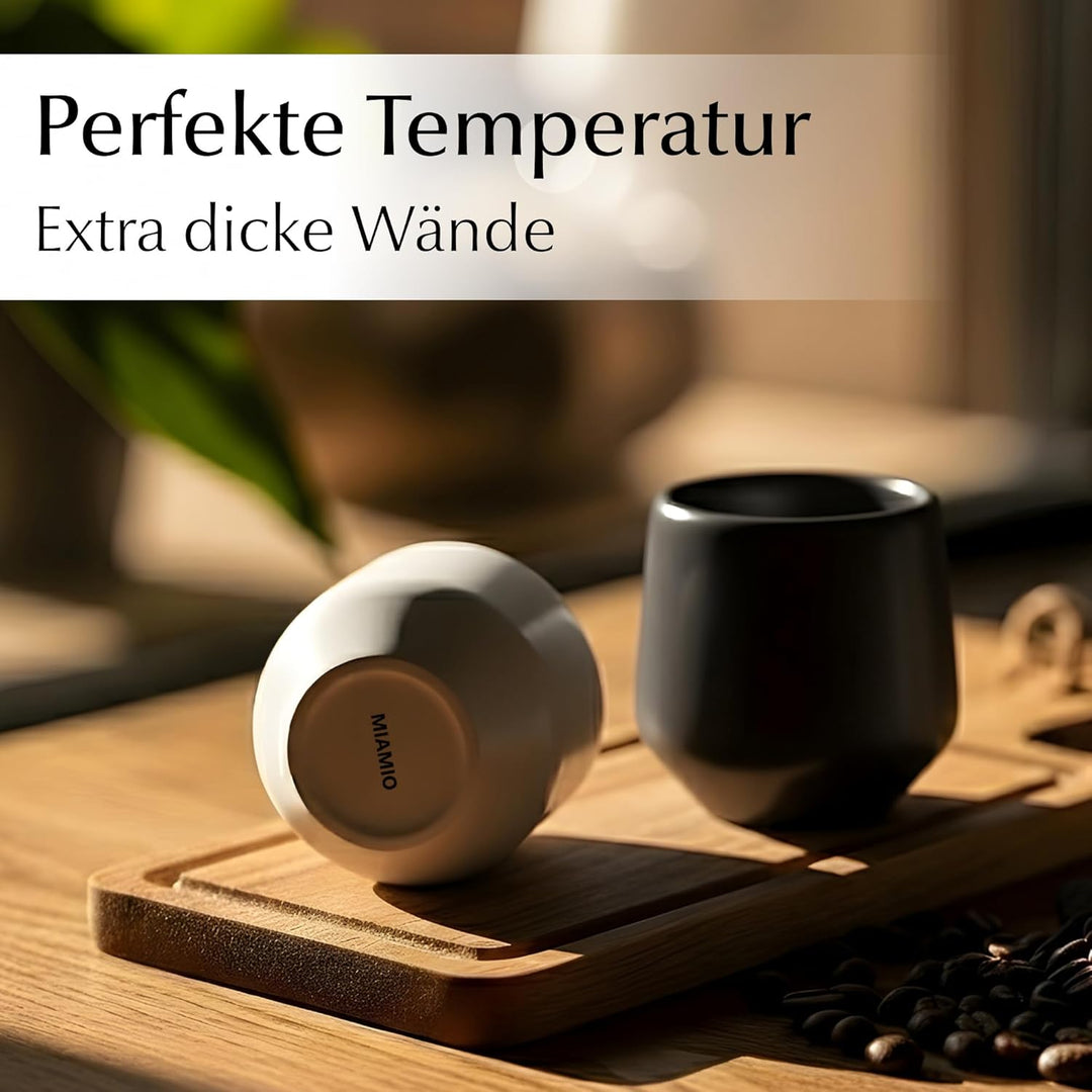 MIAMIO - Espressotassen 4er Set ohne Henkel (90 ml), Keramik Espresso Tassen dickwandig, Moderne Ste