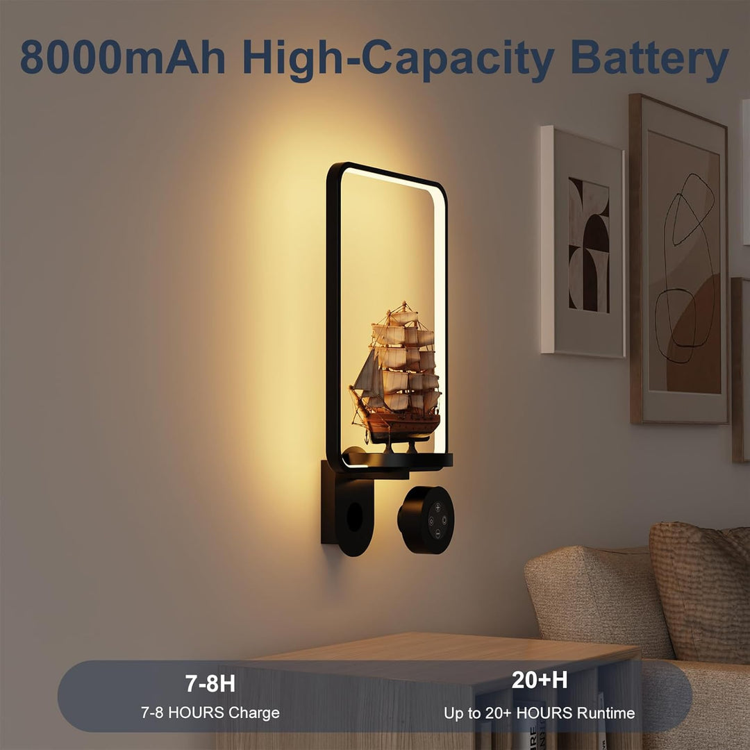 Starxing 2 in 1 Wandpflanzenregal mit Lampe, 8000mAh Bilderrahmen Wandpflanzenhalter, Fernbedienung