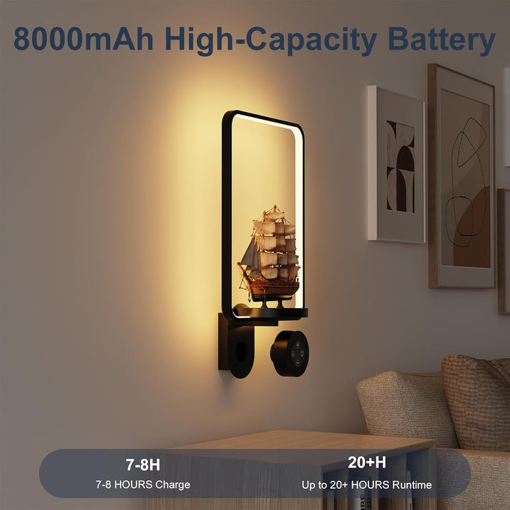 Starxing 2 in 1 Wandpflanzenregal mit Lampe, 8000mAh Bilderrahmen Wandpflanzenhalter, Fernbedienung