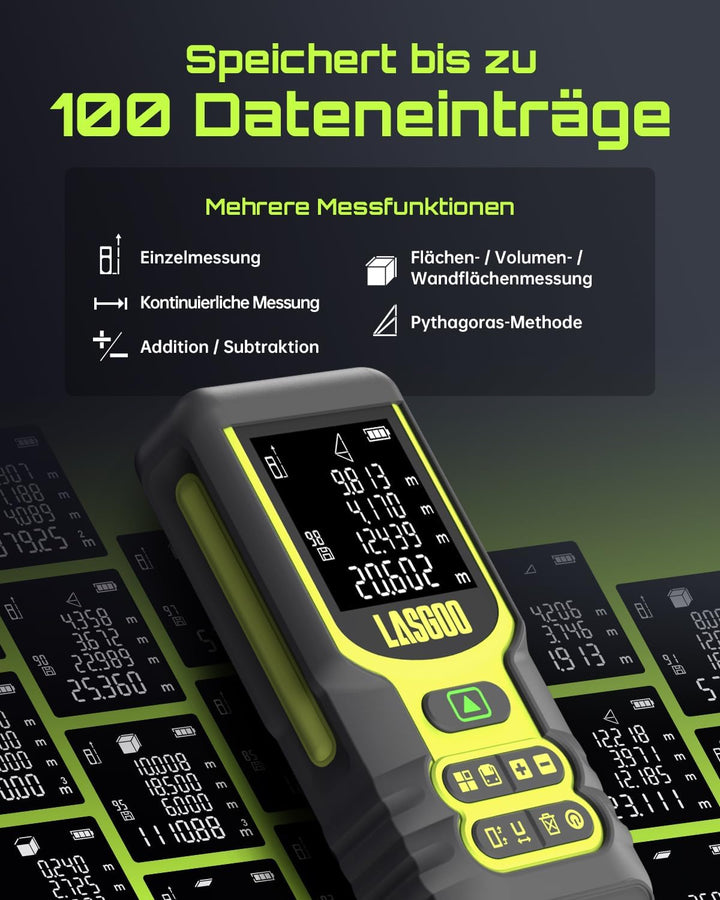 Laser Entfernungsmesser, LASGOO 60m/197ft Laser-Messgerät mit Ft/In/M, LCD-Hintergrundbeleuchtung, P