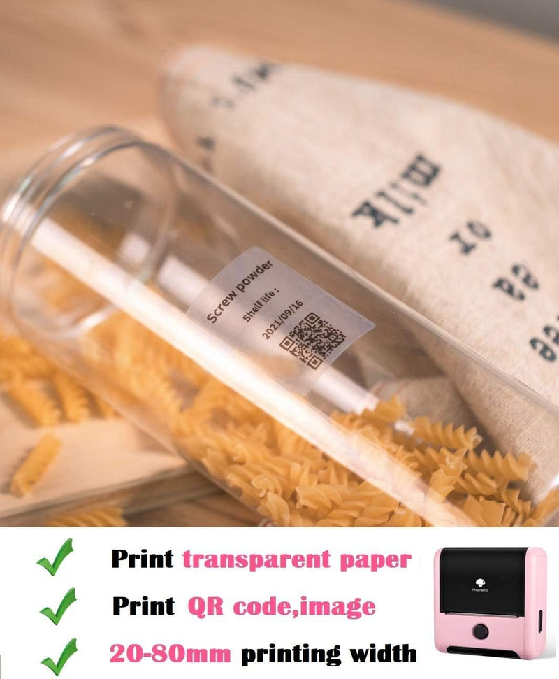 Phomemo 3 Rollen Transparentes etikett,Multifunktionales selbstklebendes transparentes Etikett, 40 m