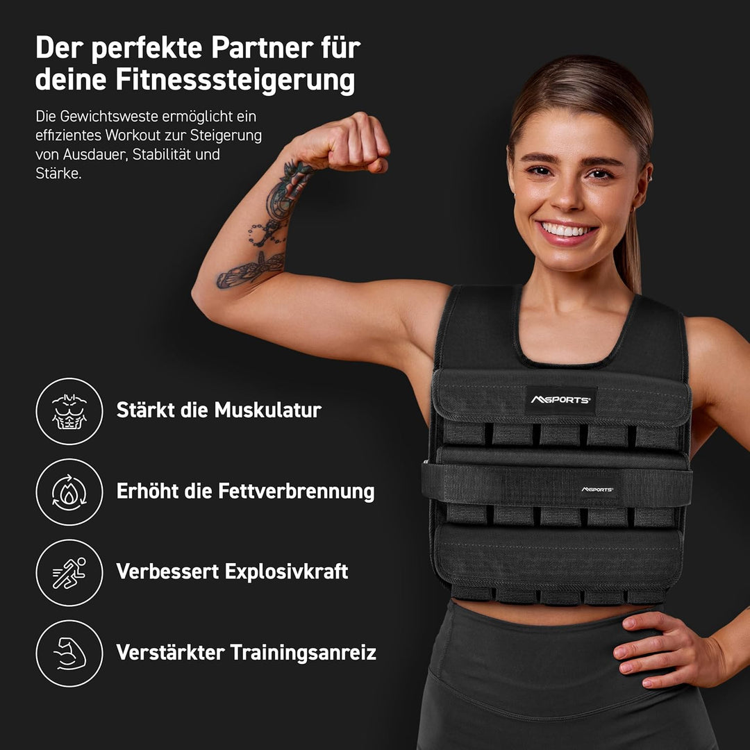 MSPORTS Gewichtsweste Premium Verstellbar von 5 kg - 30 kg Weight Vest | Laufweste Damen Herren | Fi