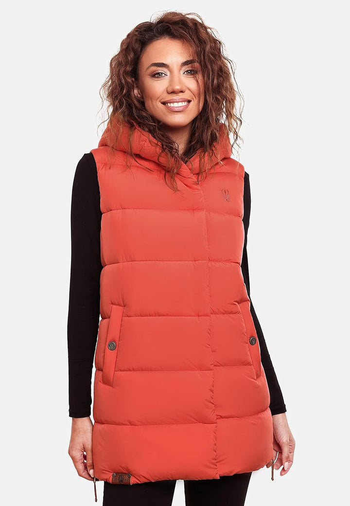 Navahoo warme Damen Winter Steppweste lang mit Kapuze Madilynaa XS-XXL XS Coral, XS Coral
