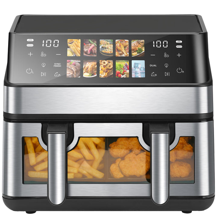 2000W Heissluftfritteuse mit 2 Kammern, 8.5 L Airfryer, 10 Programme, Touch-Bedienung, Air Fryer mit