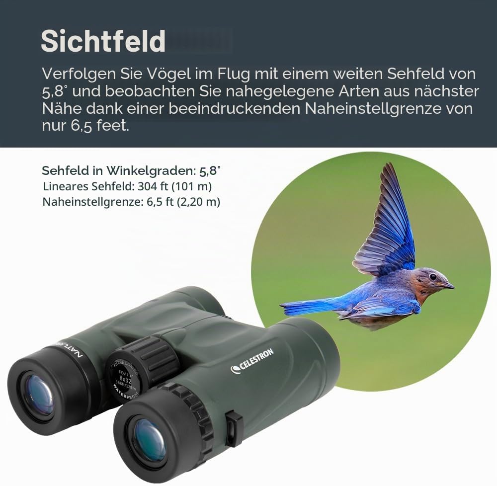 Celestron 71331 10 x 32 DX Nature Fernglas – Grün Nature DX 10 x 32 Dachprisma, Nature DX 10 x 32 Da