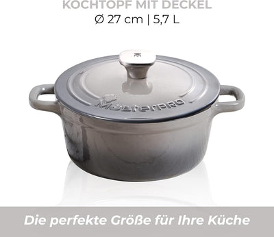 MasterPro Unique | Topf 27cm mit Deckel | Weiss | Aus Gusseisen | Ergonomische Griffe | Kochtopf | G