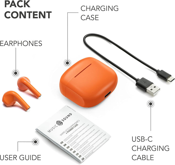 Music Sound | Swag - Kabelloses Kapsel-Headset - Wiedergabezeit bis 20 Stunden - Bluetooth - Orange,