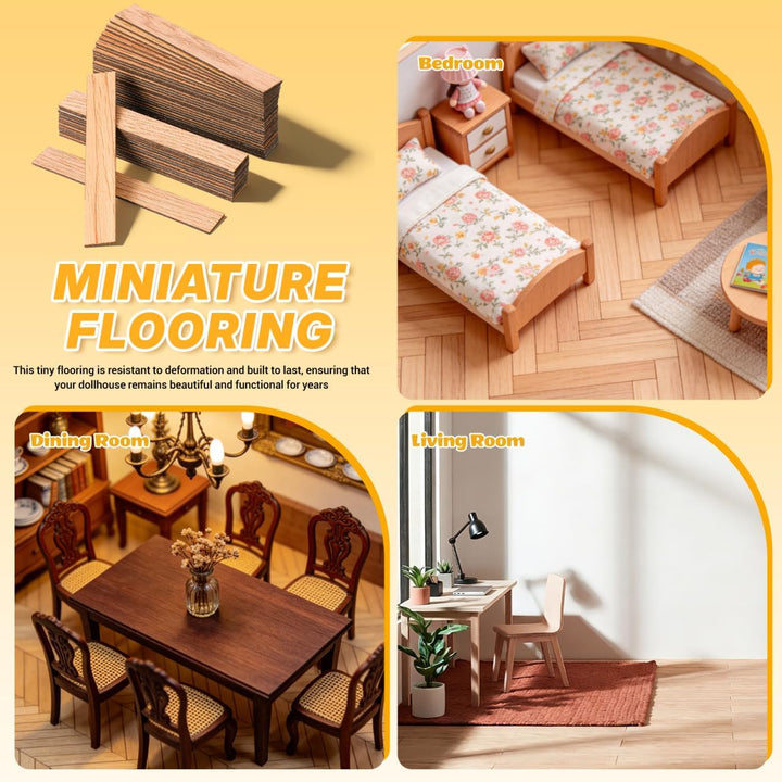 DOITOOL Mini-Puppenhaus-Bodenbelag im Massstab 1:12, 40 Stück, Mini-Puppenhaus-Bodenbretter, selbstk
