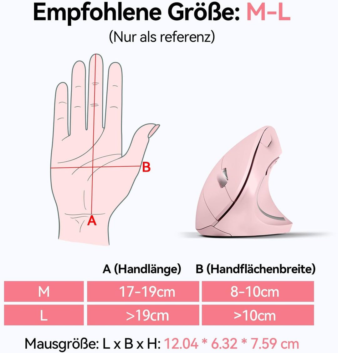TECKNET Ergonomische Maus, Kabellose Bluetooth Vertikale Maus(BT 5.0+BT 3.0+2.4G), 6 Einstellstufen