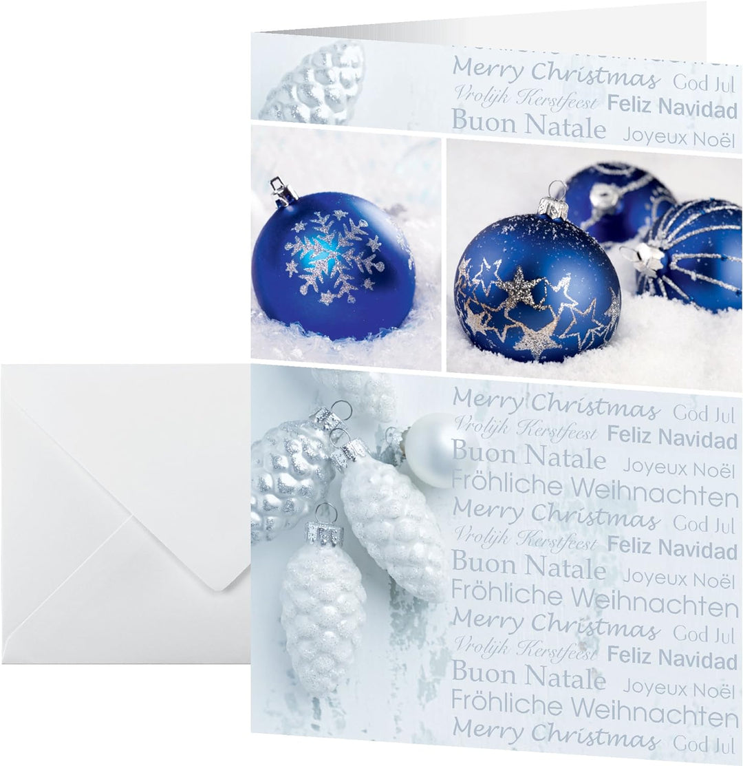 SIGEL DS057 Weihnachtskarten-Set mit Umschlag | A6 | 25 Stück | blau/weiss "Seasons Greetings" | ide
