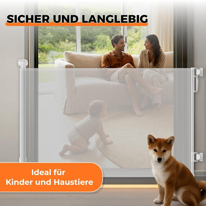 Allyson Treppenschutzgitter ausziehbar bis 140 cm, 86 cm hoch, Baby- und Haustier-Schutzgitter, Gerä