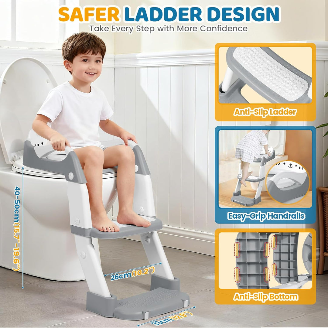 Orzbow Toilettensitz Kinder mit Treppe, 2-in-1 Kinder Toilettensitz, Töpfchen für Kinder, Höhenverst